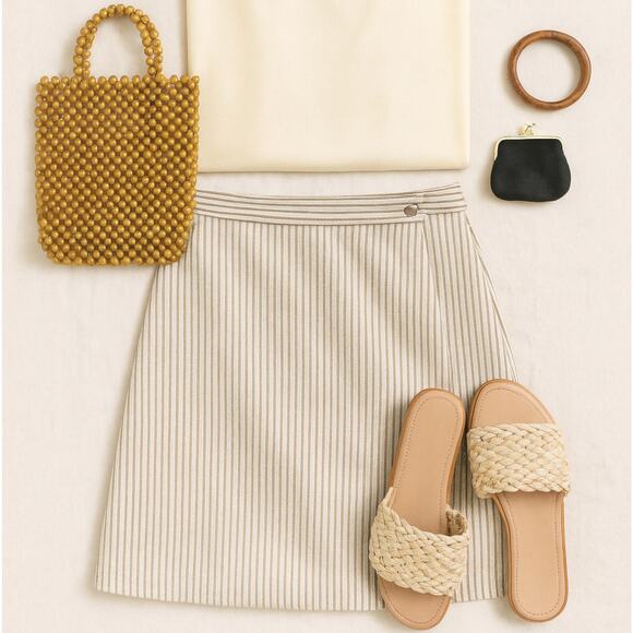 J Crew Skirt Beige Striped Cotton Pencil A Line Classic Career Women’s 4 New - Picture 2 of 10